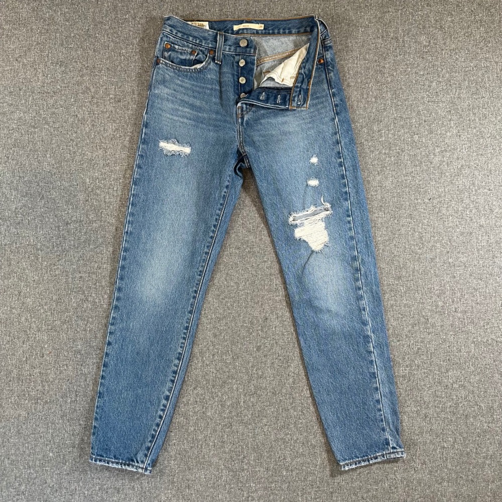 Levi's Jeans Women 25 Wedgie Straight Blue Distressed Blowout Knee EXCELLENT